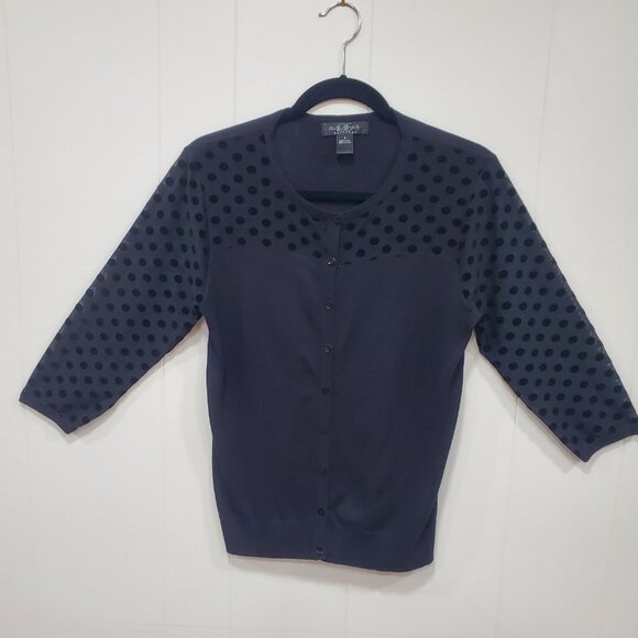 August Silk Black Sweater w/  sheer dotted sleeves and upper bodice. Size S A104 - Picture 1 of 5